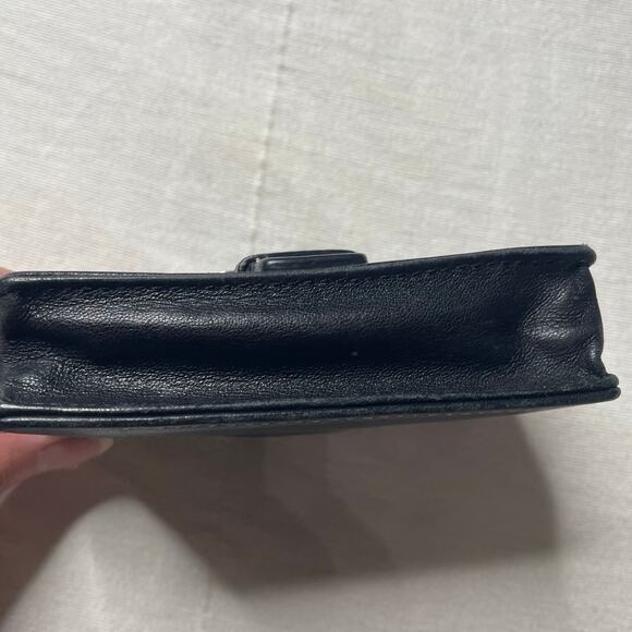 Coach Mini Black Leather Silver Buckle Card Case Wallet - Picture 5 of 8